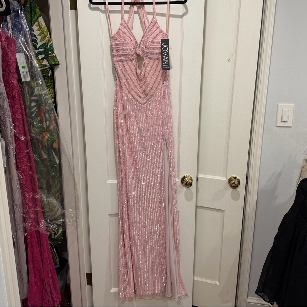 Jovani Blush Pink Beaded Prom Dress